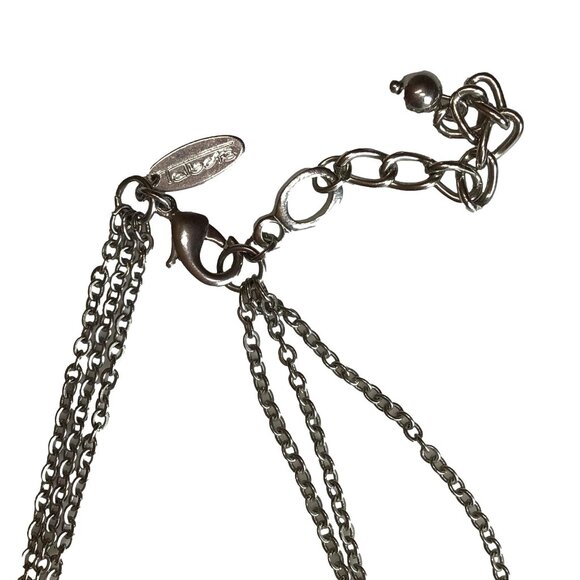 Talbots Triple Strand Necklace Silver Tone Beaded Fringe Blue White Gray - Picture 3 of 3